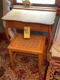 Curly maple one-drawer desk with cane bench