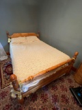 Maple headboard with full size mattress and boxspring