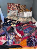 Crazy quilt, assorted accent pillows, half done quilt