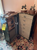 Steamer trunk with hangers and decor