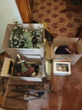 Hat racks, Christmas decor, lamps, hat, Fitz and Floyd Santa, mirror and picture frame