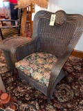 Vintage wicker chair with side table