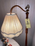 Turned wood floor lamp with metal base