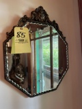 Decorative hall mirror with wood frame, 23 inches tall
