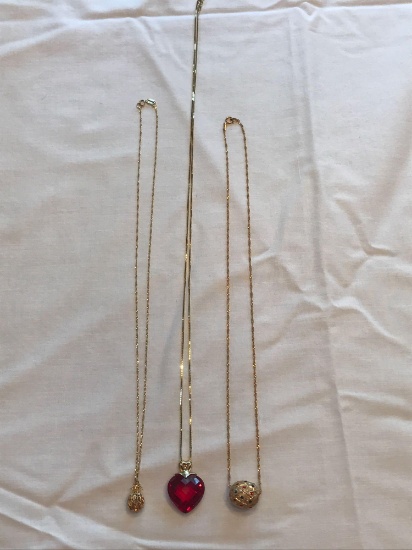 3 gold 14K necklaces with pendants