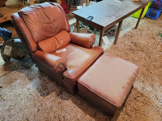 Leather Chair and Matching Ottomon