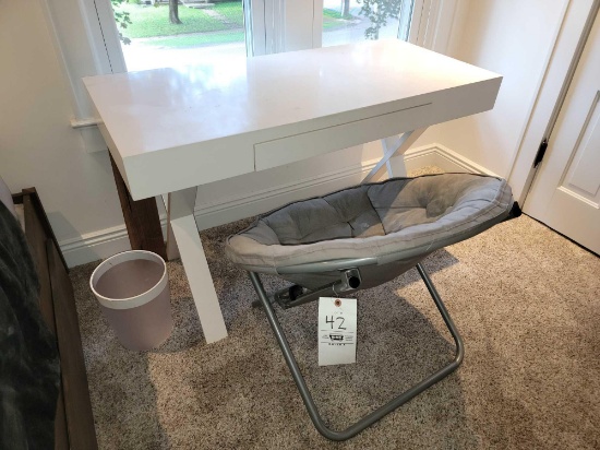 Modern White Desk with Folding Chair