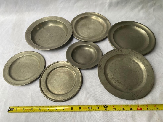 (7) Old pewter plates