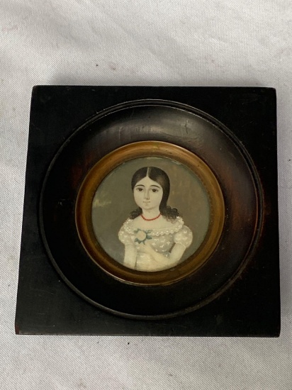 Painting of girl, 4 1/4" square frame, not signed.