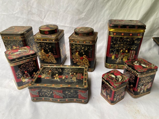 (8) Oriental scene tin canisters.