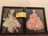 Pair framed material ladies, 10.5 x 8.5 frames.