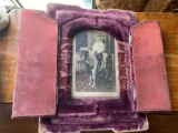 Photo of boy on pony in Victorian frame.