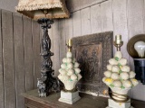 Plaster Lamp, broken plaster plaque, pair lemon lamps.