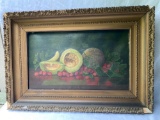 Antique oil on canvas of a fruit still, 32