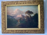 Antique Victorian oil on canvas, 23 x 18 acorn decorated frame.