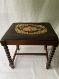 Depression era stool w/ needlepoint seat, 19