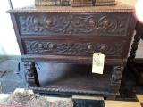 18th Century carved 2-drawer chest, old top has been added and not as old as rest of chest.