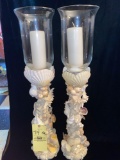 Pair of seashell & starfish constructed candle holders.