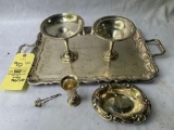 Silverplate tray, sterling compotes, sterling dish,