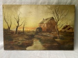 Oil on canvas of a mill, 22