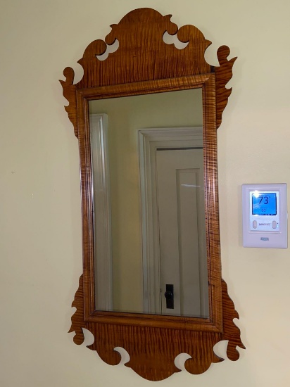 Chippendale style Tiger maple mirror, 29.5" x 41" frame. Repro.