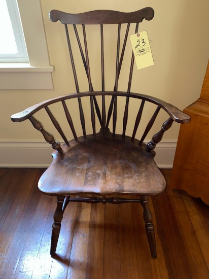 Heywood Wakefield red mahogany Windsor style chair, 49.5" tall.