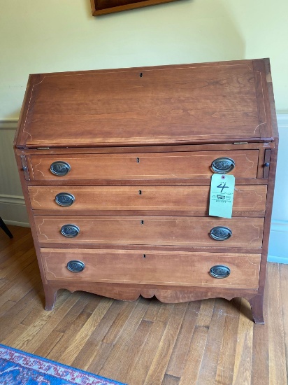 Custom reproduction slant front desk w/ lined inlay, 38" wide x 41" tall.