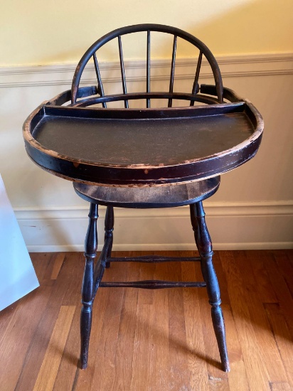 Antique Windsor style youth high chair, 35" tall.