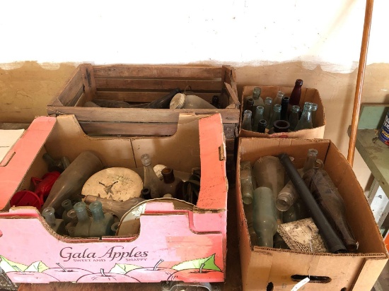 4 boxes of antique bottles