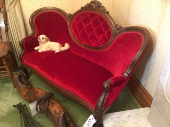 Walnut carved back settee