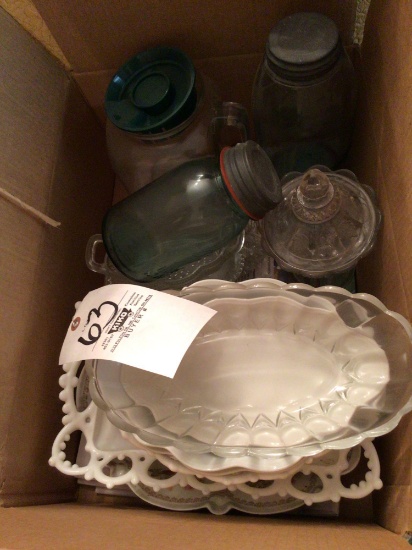 Two boxes of glassware and jars