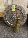 Large Ornate Metal Wall Decor and Vase