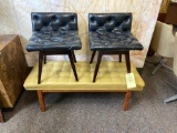 (2) Mid-Century Modern Leather Swivel Stools