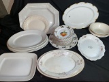 12-Pc. Fruit plate set, old ironstone platters, Haviland gold trim platter, etc.