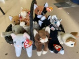 Basket w/ (11) Beanie Babies.