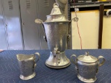 Continental Silver Co. aluminum coffee maker w/ creamer & sugar.