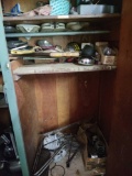 Contents of cabinet and top incl. fan, Saws, Lights, Mirrors, Etc.