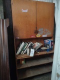 Wooden Bookcase w/ assorted baseball and car books