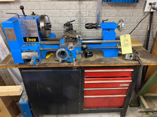 Enco bench top lathe with cabinet