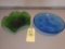 Blue Floral Dish, Green Crimped Dish