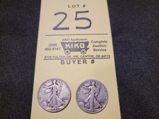 (2) 1943 Walking Liberty Silver Half Dollars