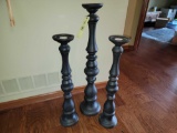 Set of Tall Decorative Wood Candle Sticks