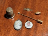 (2) Pendants Marked 925, Unmarked Pins and Thimble
