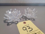 Pair Glass Crytal Flowers, Unsigned