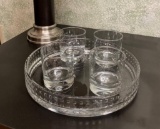 Custom engraved crystal bar tray and rock glasses