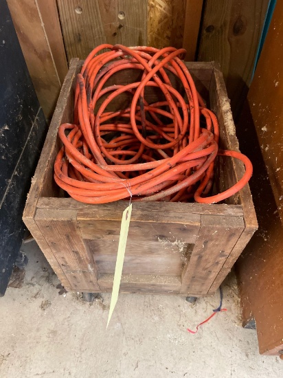 Wood crate, extension cord