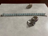 (2) sterling rings, with gemstones (1) sterling bracelet, with gemstones, (1) unmarked ring, with