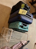 Luggage, white metal rack