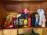 Contents cupboard, oil, brake fluid, degreaser, funnel