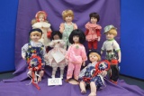 Collection of 8 vintage, hand painted, porcelain dolls